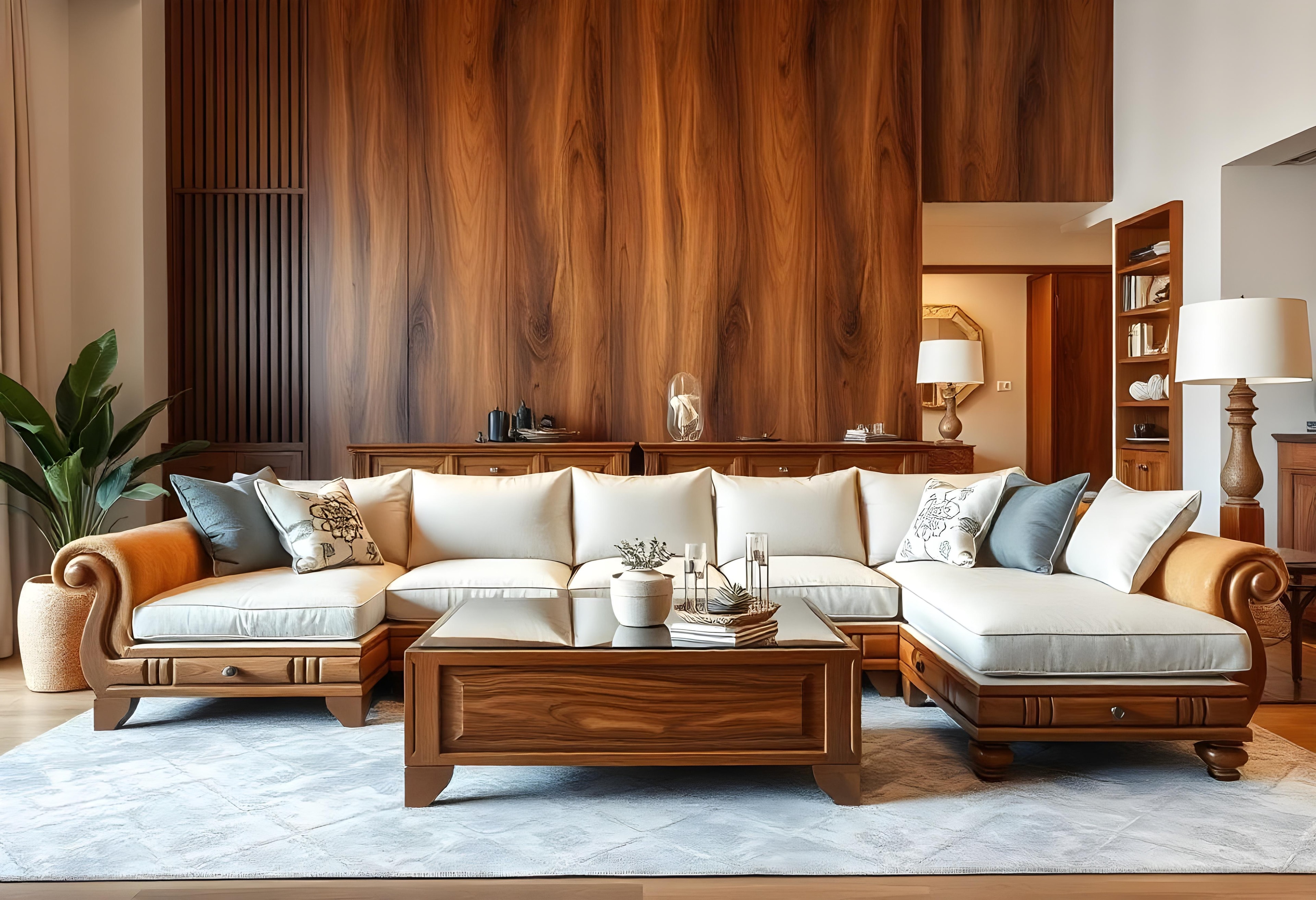 The Grand Wraparound Sectional - solid teak sofa, Residence · Chandigarh