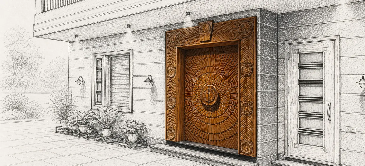 Luxury handcrafted wooden doors and premium furniture by Radha Doors India